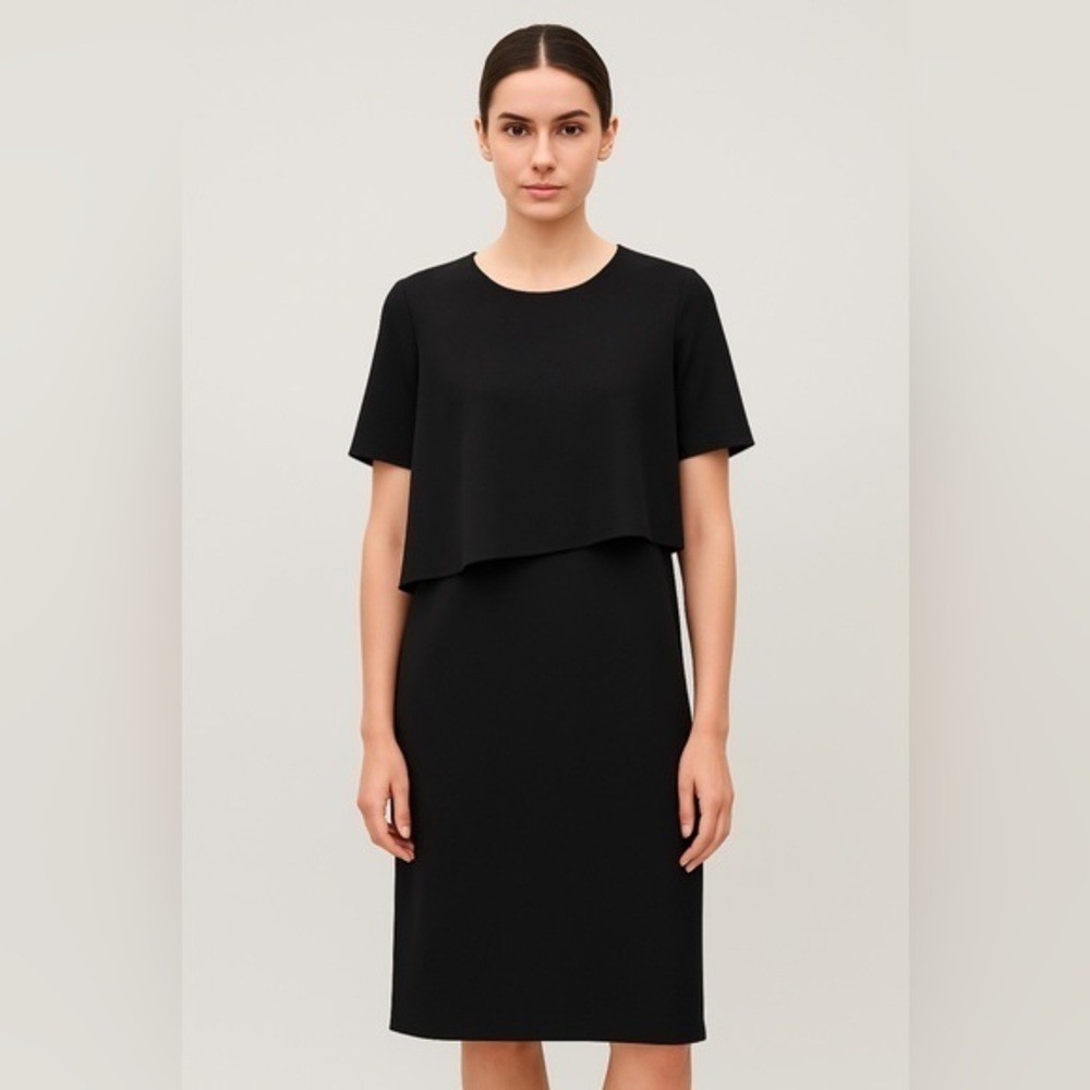 COS Layered Shift Dress Minimalist Black Short Sleeve Womens XS